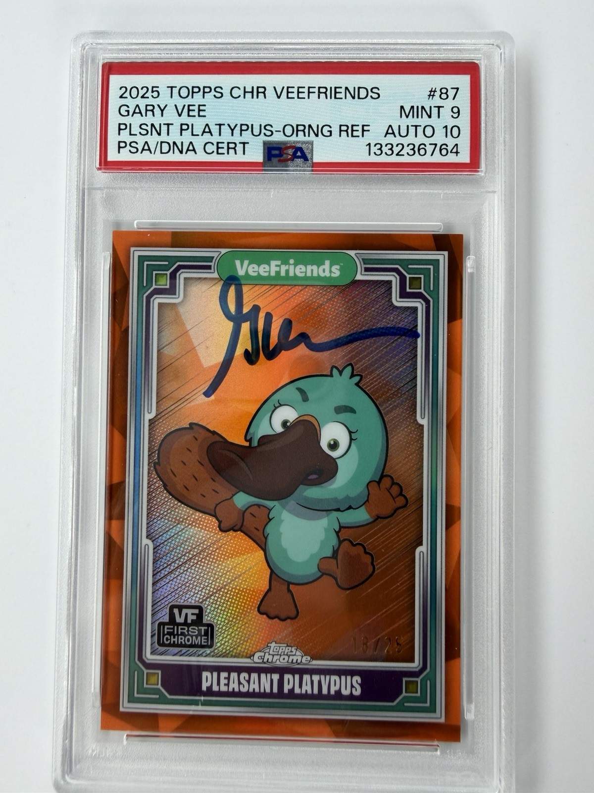 2025 Topps Chrome VeeFriends Pleasant Platypus /25 Gary Vee PSA 10 Auto, PSA 9