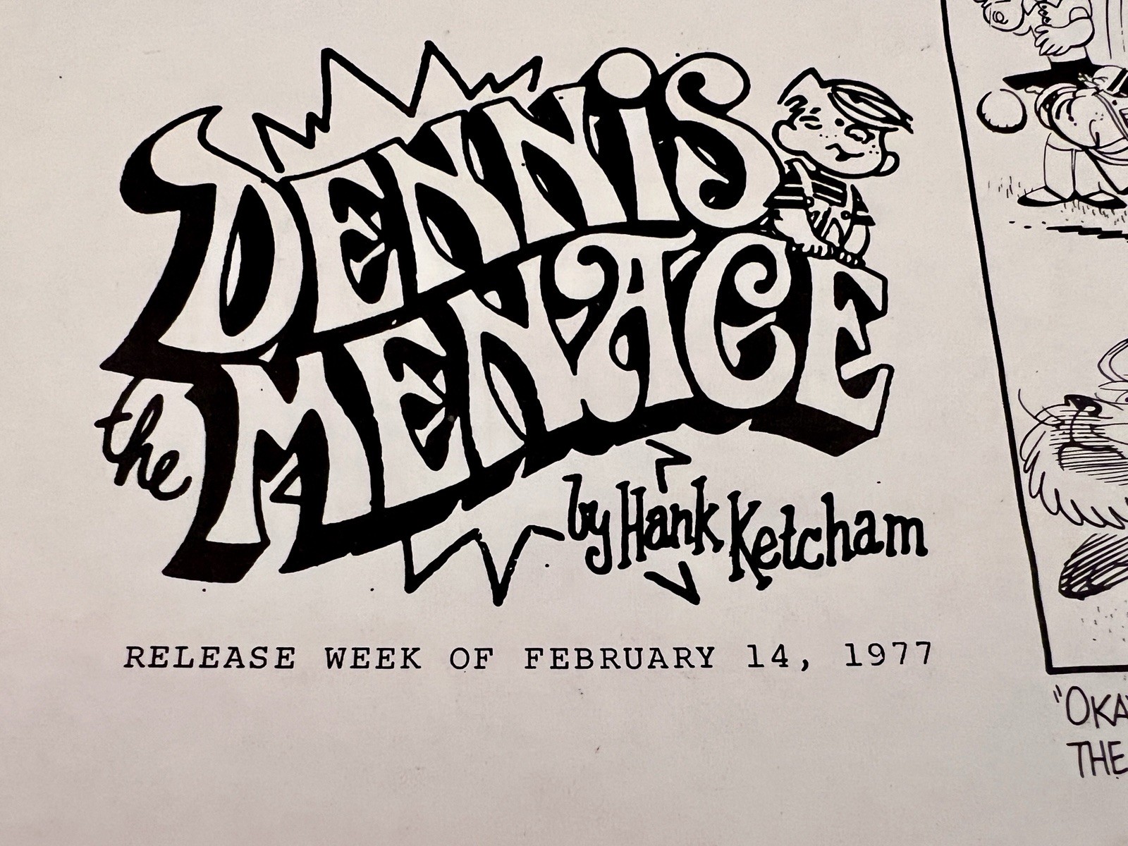 1977 DENNIS the MENACE Original PRODUCTION ART Newspaper Comics HANK KETCHAM