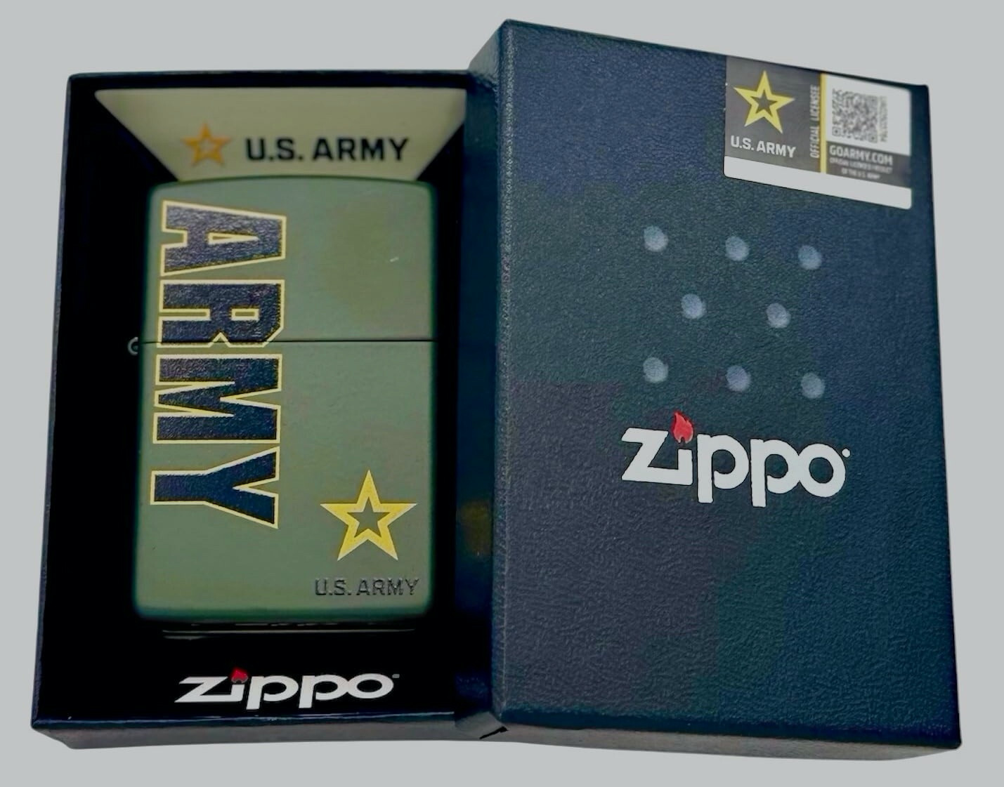 Zippo Windproof Matte Green Lighter With U.S. Army Logo, 408693, New In Box