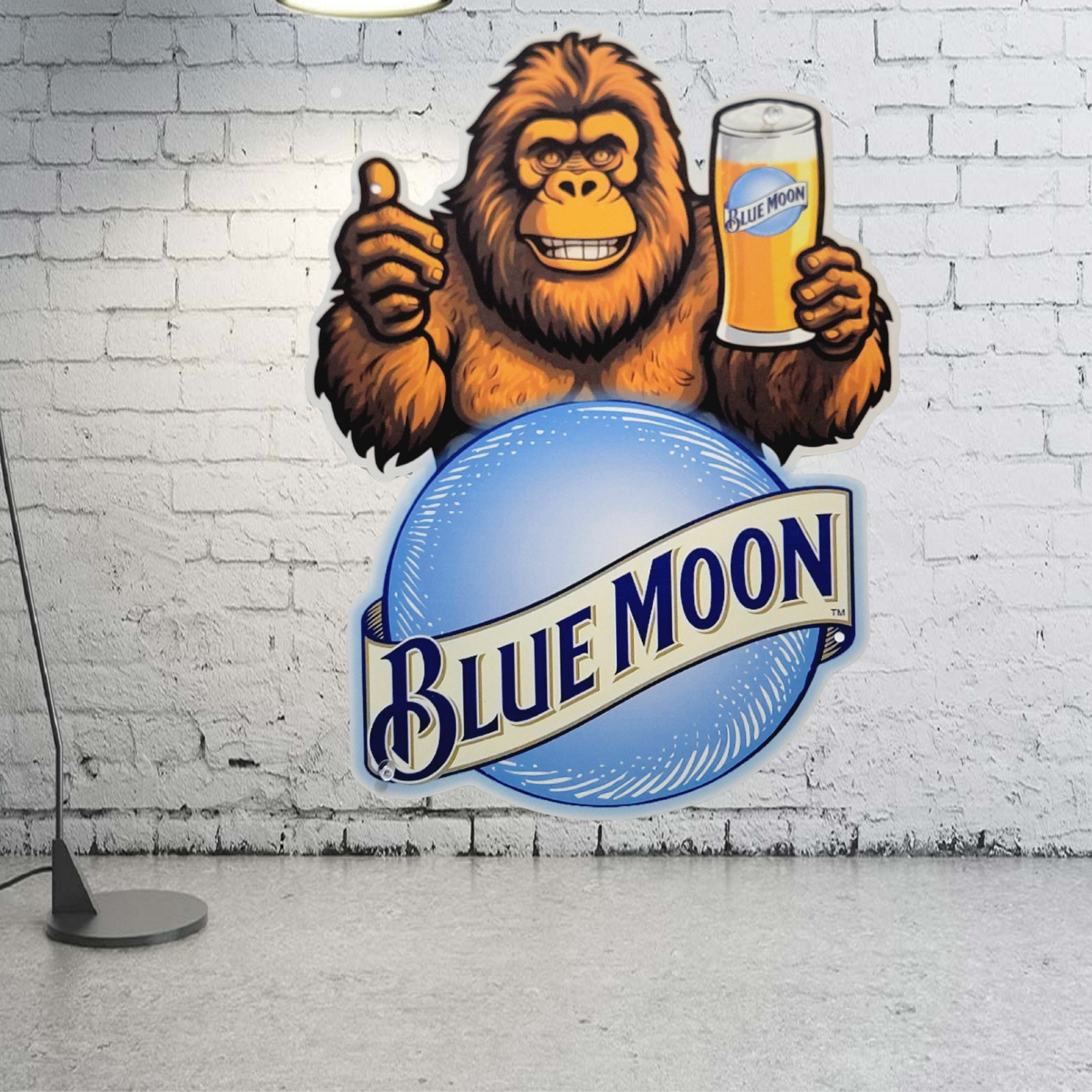 Big Foot Blue Moon Beer Advertising Metal Sign Bar Man Cave Garage 16″× 12″