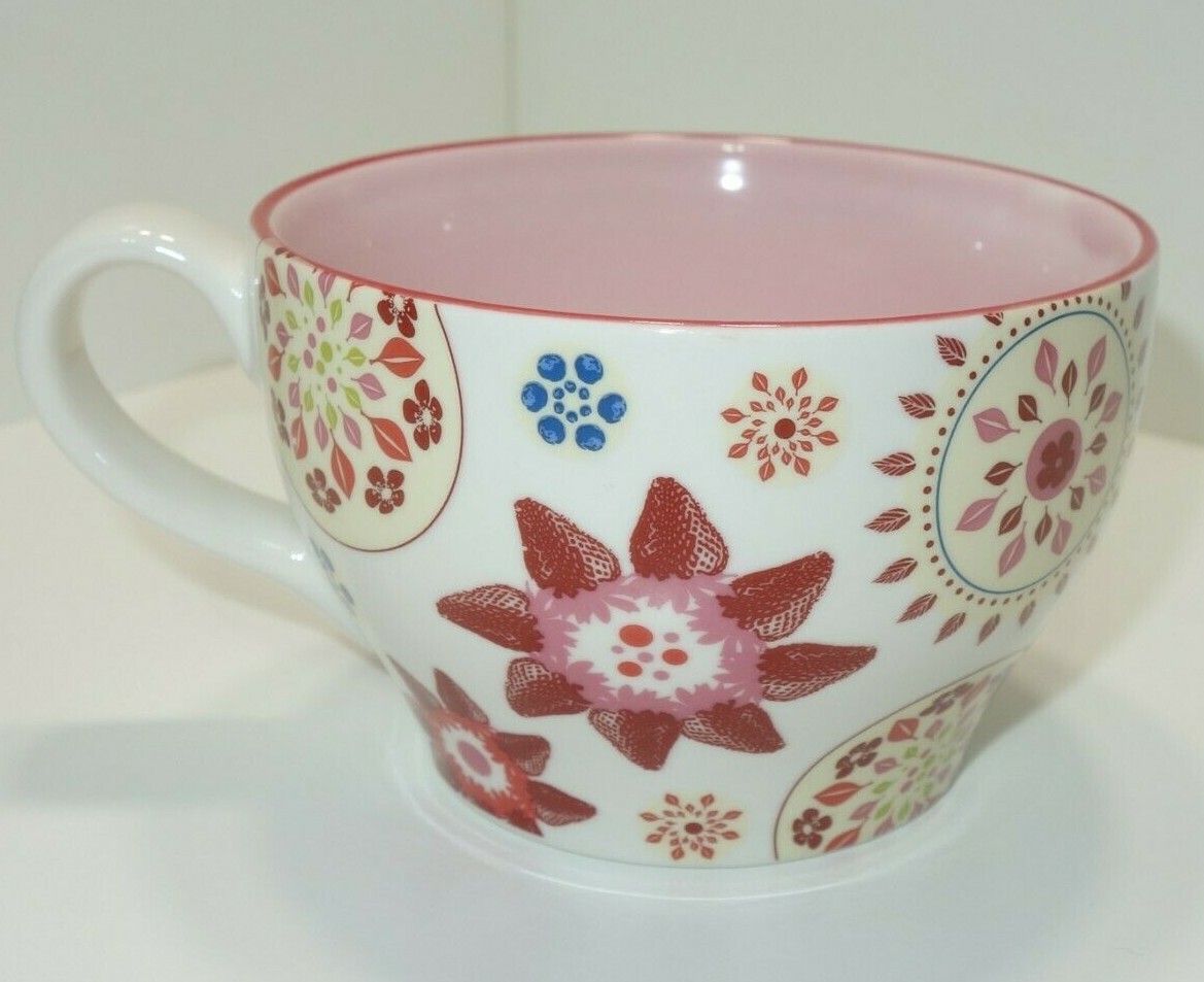 Vintage 2007 Starbucks White Pink Floral Pattern Teacup Cup Mug 10oz Multi Color