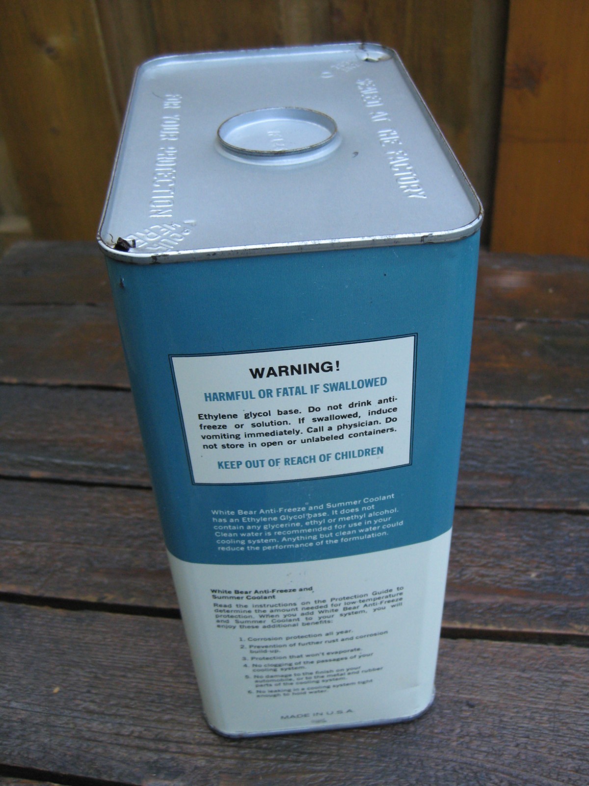 Rare Vintage White Bear Summer Coolant & Anti-Freeze 1 Gallon Can Nice Empty
