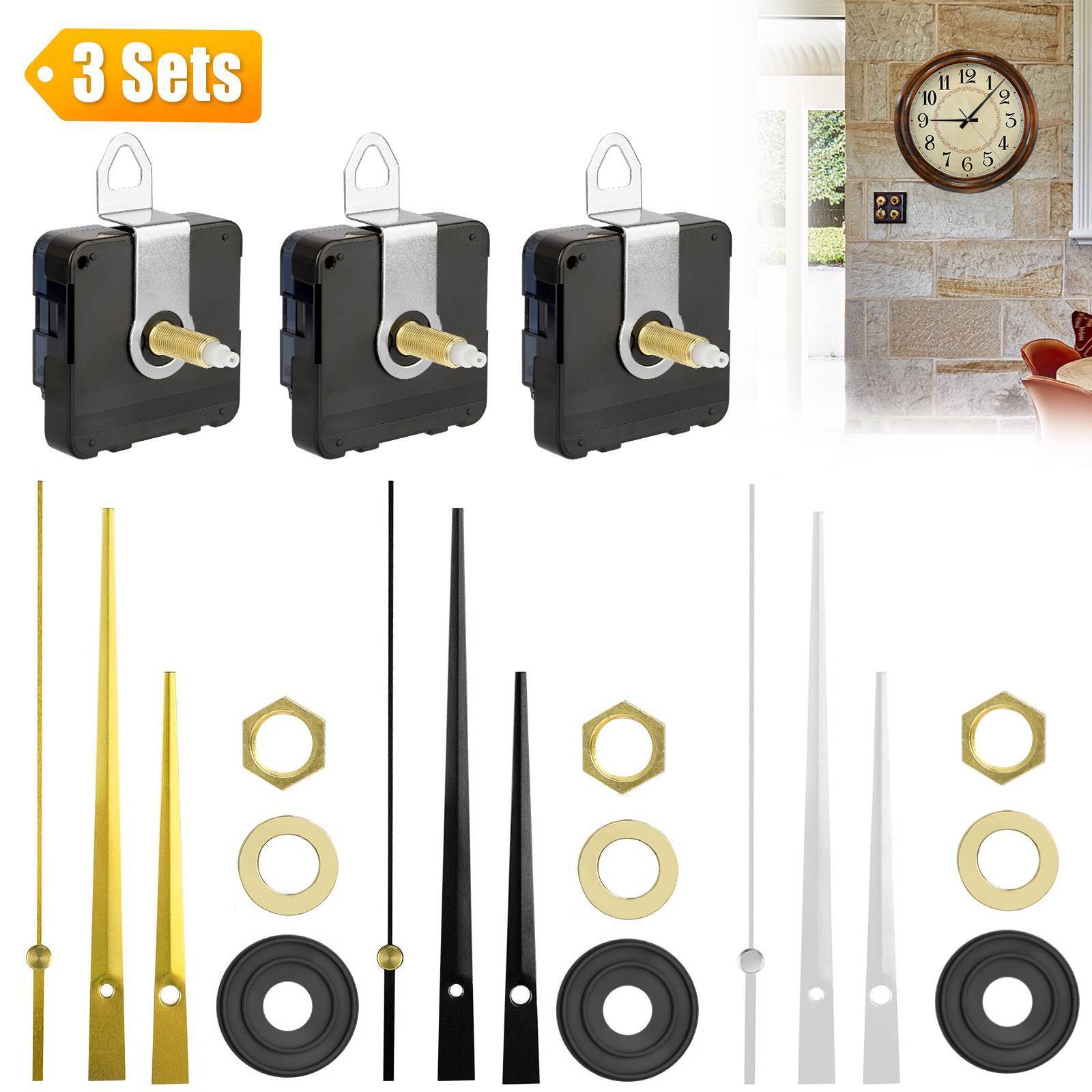 3 Set DIY Clock Movement Quartz Mechanism Wall Replacement Repair Tool Parts Kit