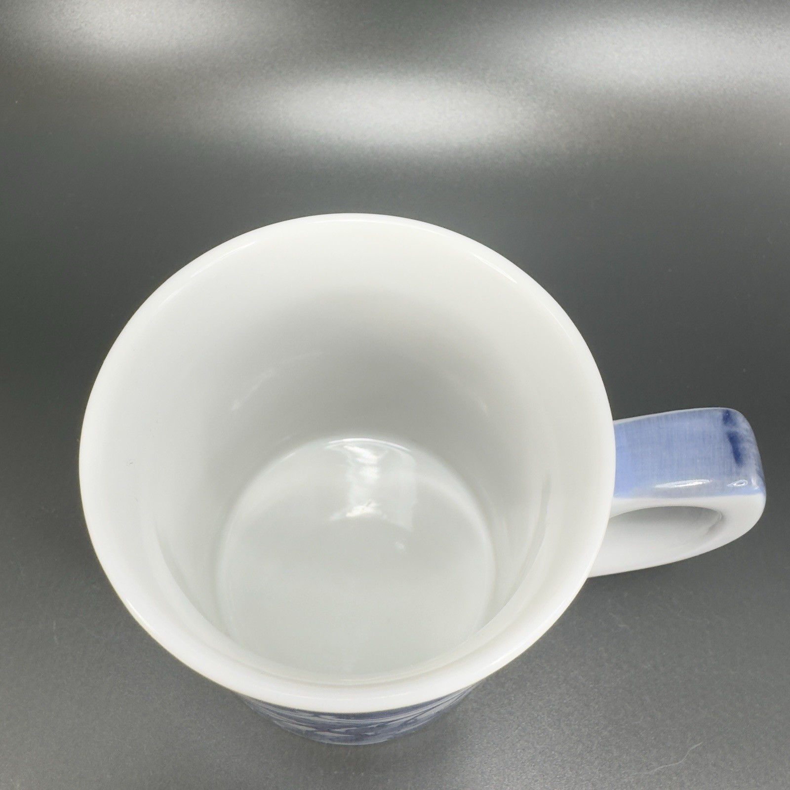 1995 Jardin Blue Cardinal Ceramic Coffee Mug Cup Set 2 Blue White Fruit Cherry