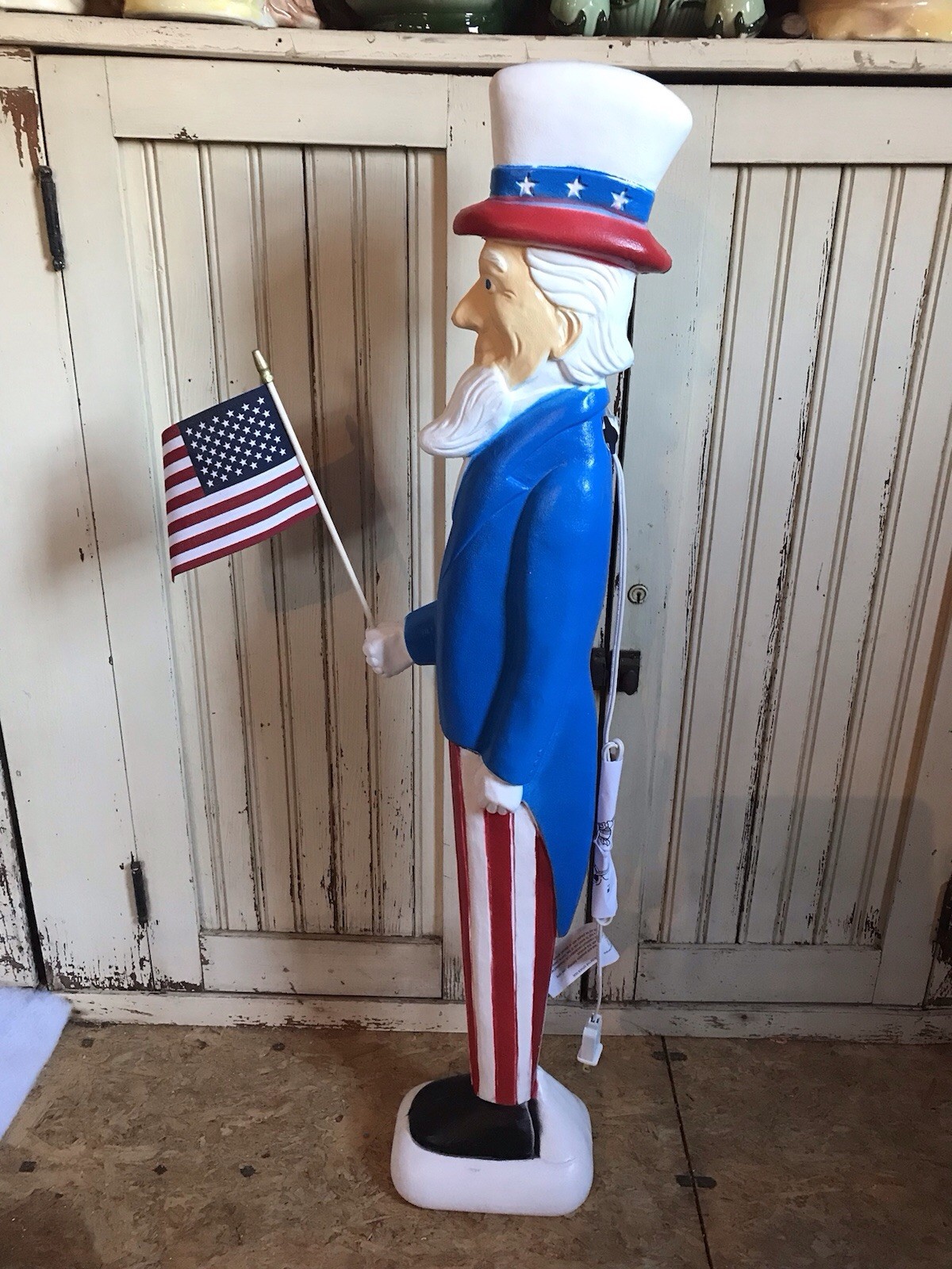 Blow Mold Nostalgic Uncle Sam With Flag Made In America Union Products LIGHTED
