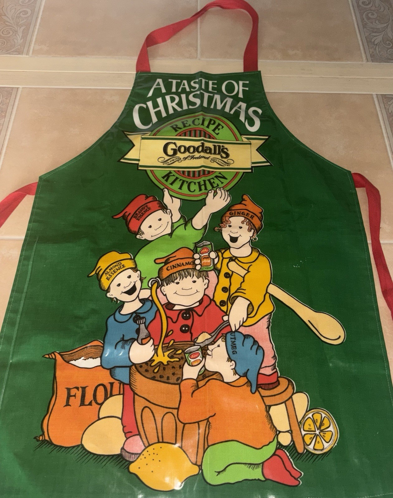 RARE Vintage 1950s Goodall’s Of Ireland Taste Of Christmas Recipe Kitchen Apron