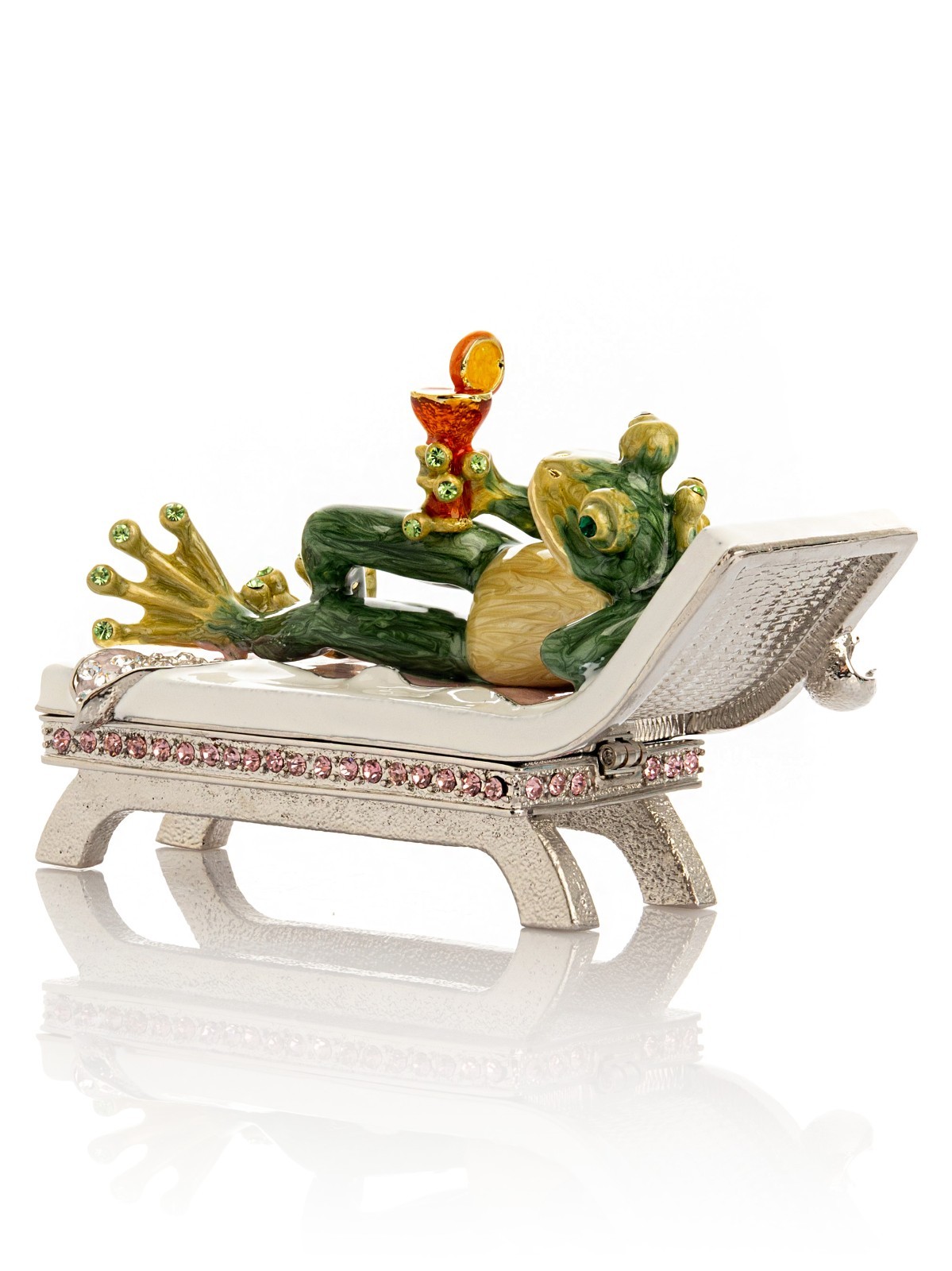 Keren Kopal Frog drinking a cocktail Trinket Box Decorated & Austrian Crystals
