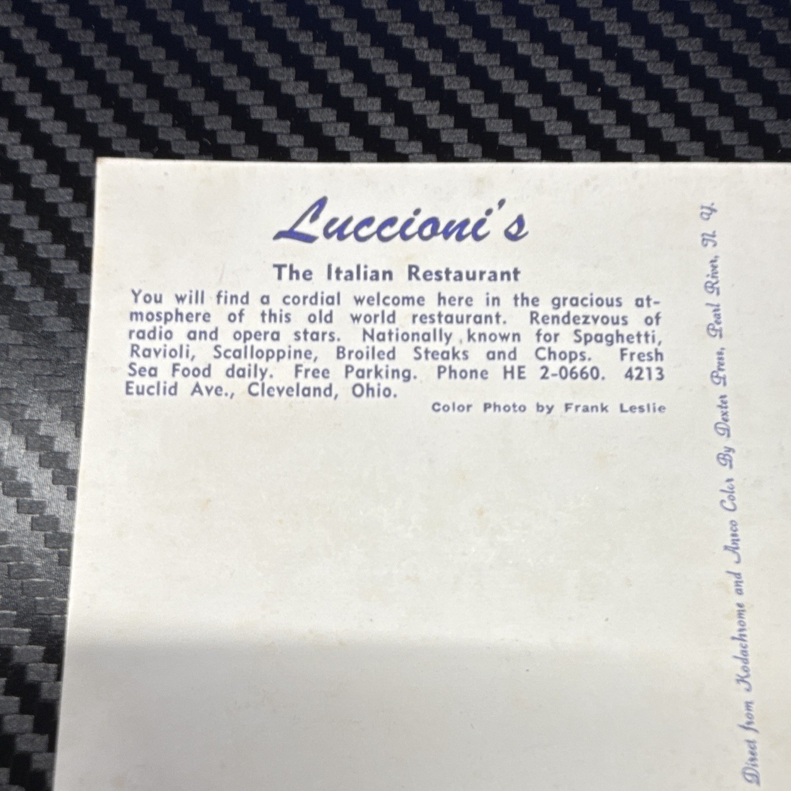 Luccioni’s Italian Restaurant Cleveland OH Divided Back Postcard Unposted