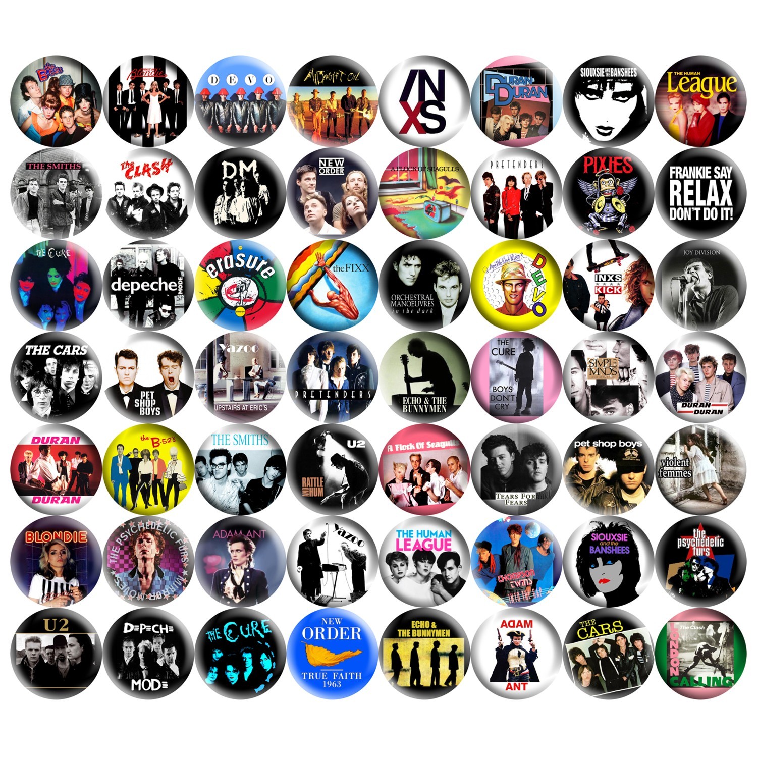 80’s Music New Wave 1″ Pinback Buttons Post Punk Pop Rock Synth Retro, 56 Pins