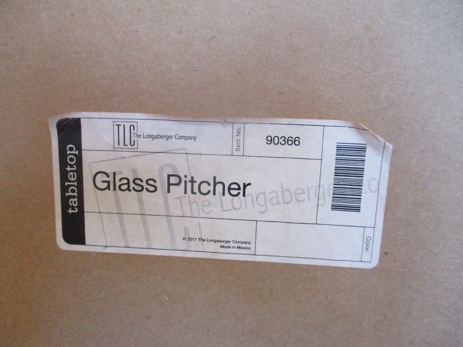 Longaberger Glass Pitcher Hand Made in Mexico 2011 nib *shipping included!*