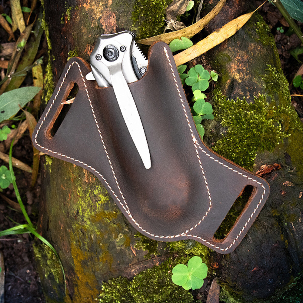HANDMADE BELT SHEATH HOLSTER Leather Cover For folding pocket Knife Brown Black