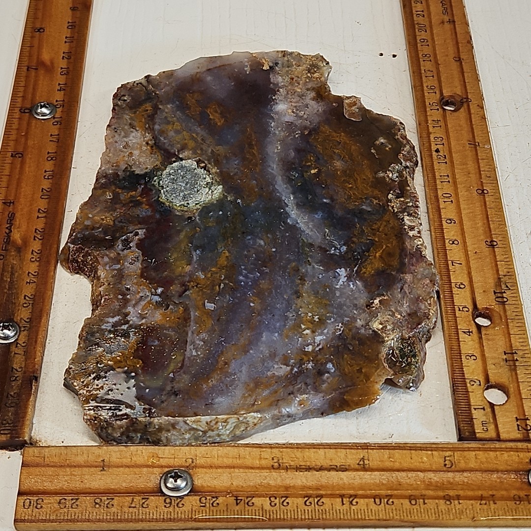 Royal blue agate slab, MX Blue agate golden moss, 7″ x 5″ x 1/4″ 12.0OZ
