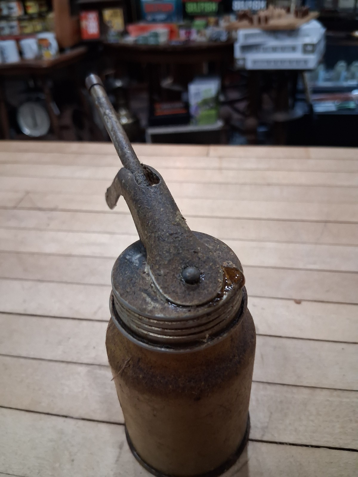Vintage Metal Pump Oiler with Curved Spout