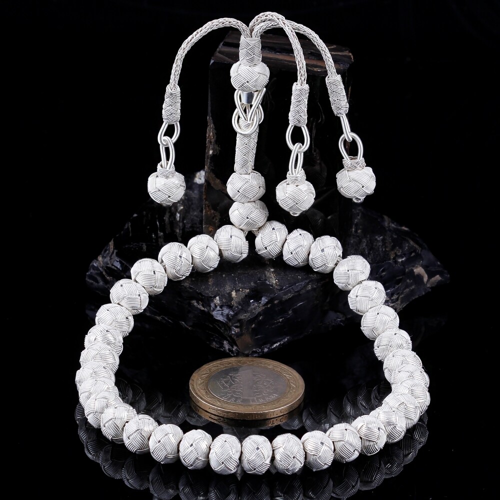 1000k Silver Turkish Kazaz Rosary Hand Knitting Misbah Prayer Beads Tasbeeh