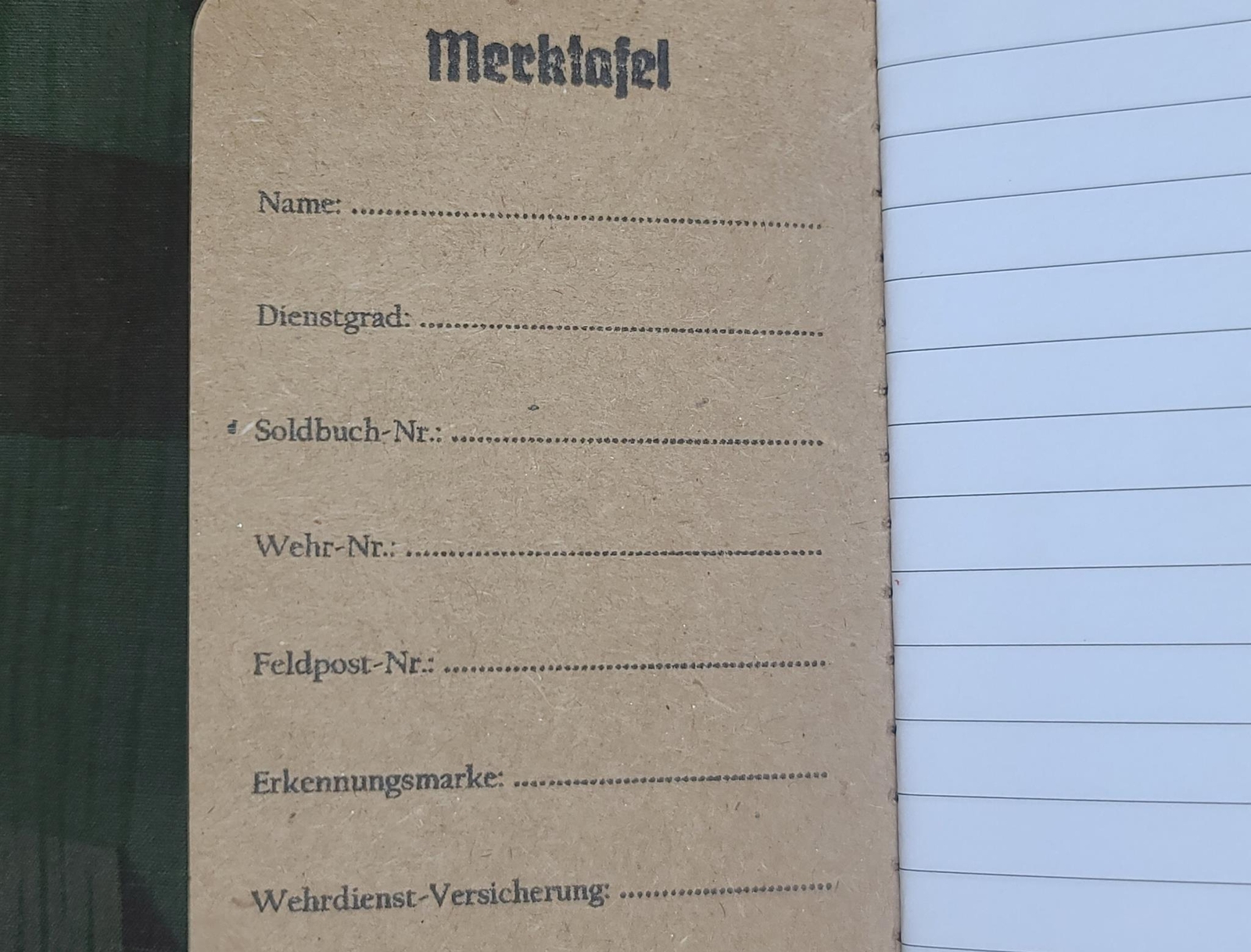 1 x Repro WWII German Wehrmacht Notizbuch 1944 Pocket Notebook Army Reproduction