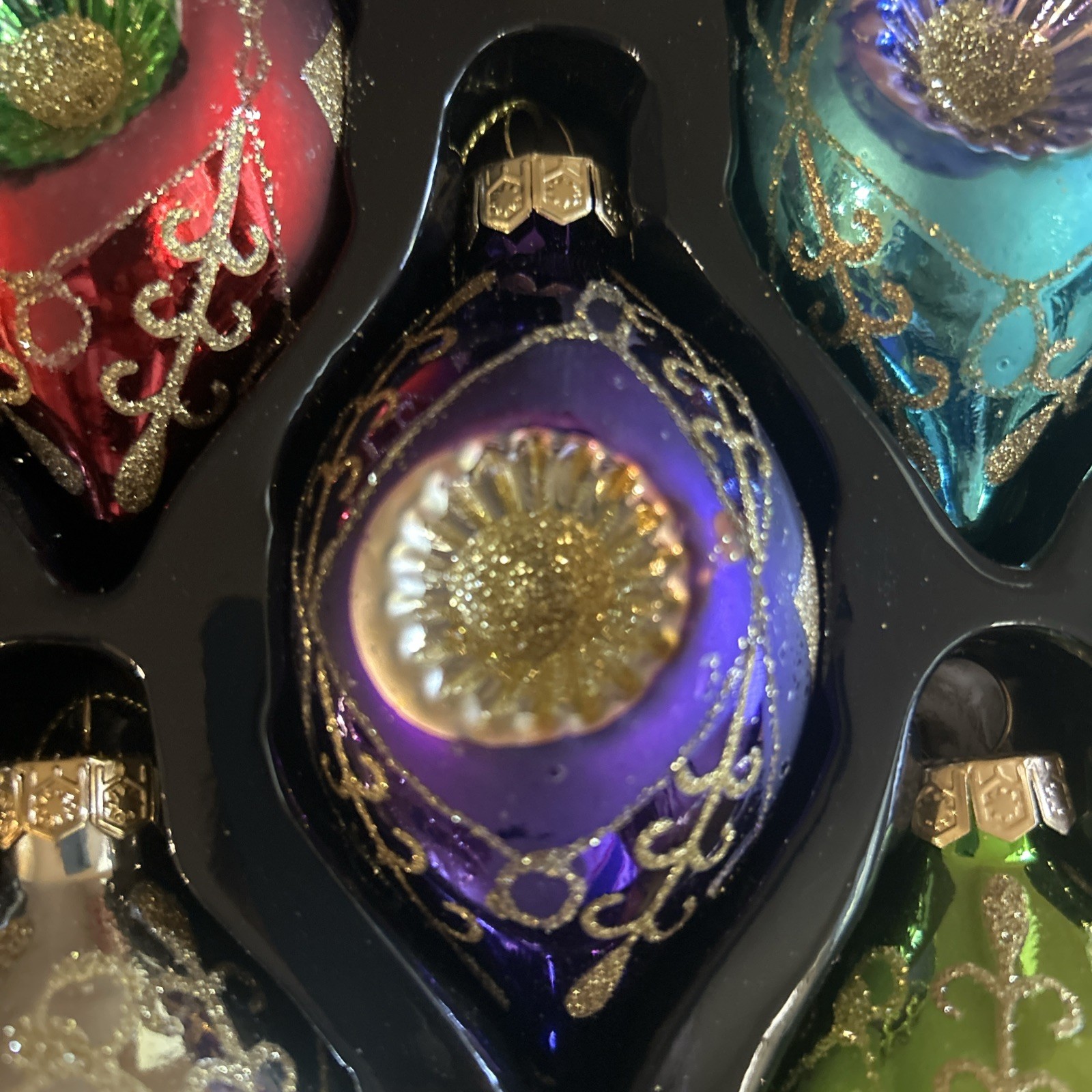 Kurt S. Adler Traditional Glass Christmas Teardrop Ornaments Set 5 Multi Color