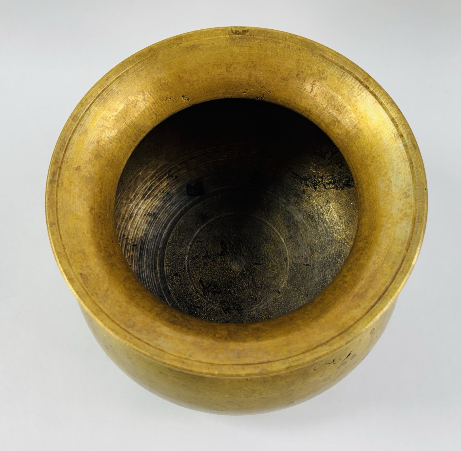 Vintage Solid Brass Water Pot India Hand Hammered Kalash Heavy Patina 7″
