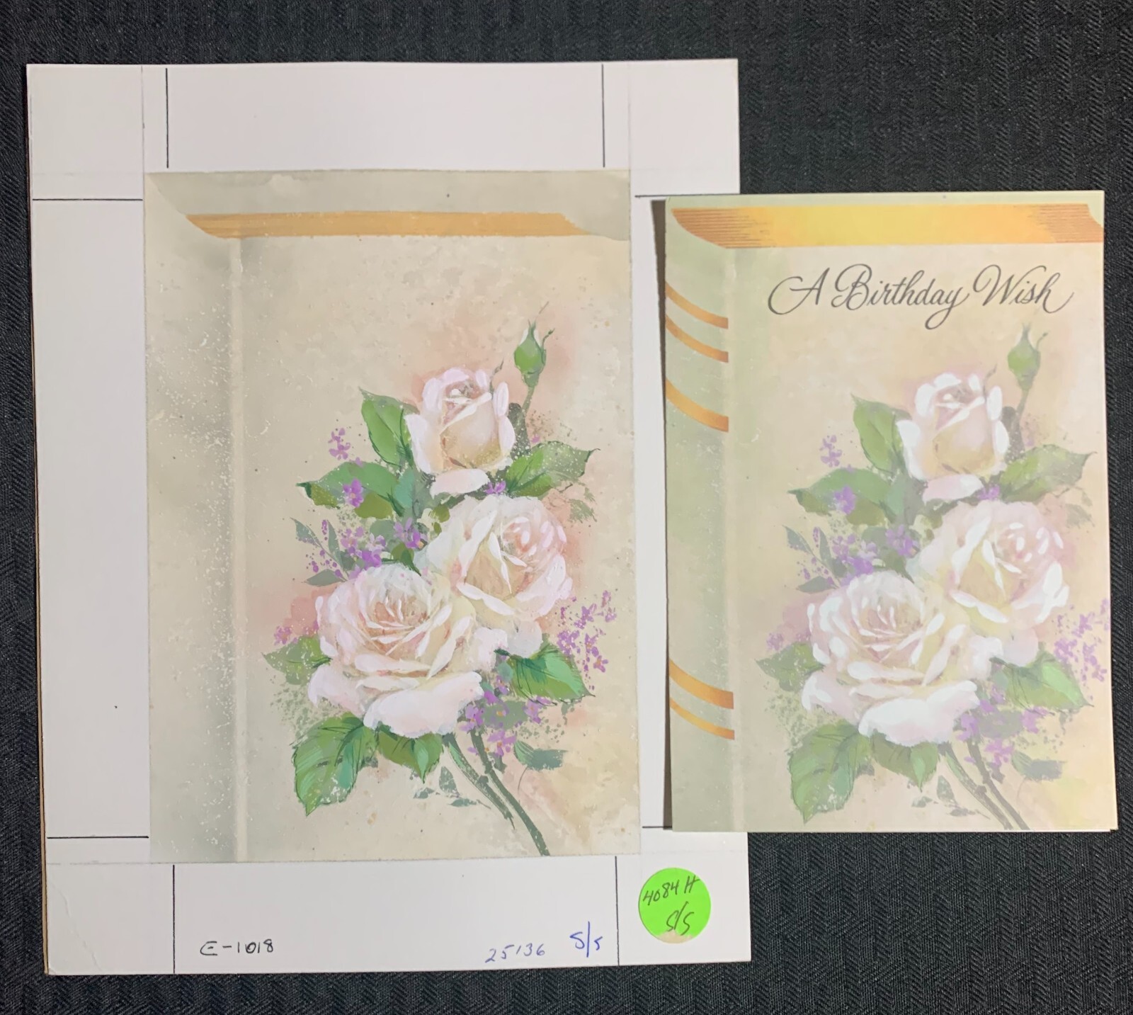 A BIRTHDAY WISH Painted White Roses 7.5×9.5″ Greeting Card Art #1018 w/ 5 Cards