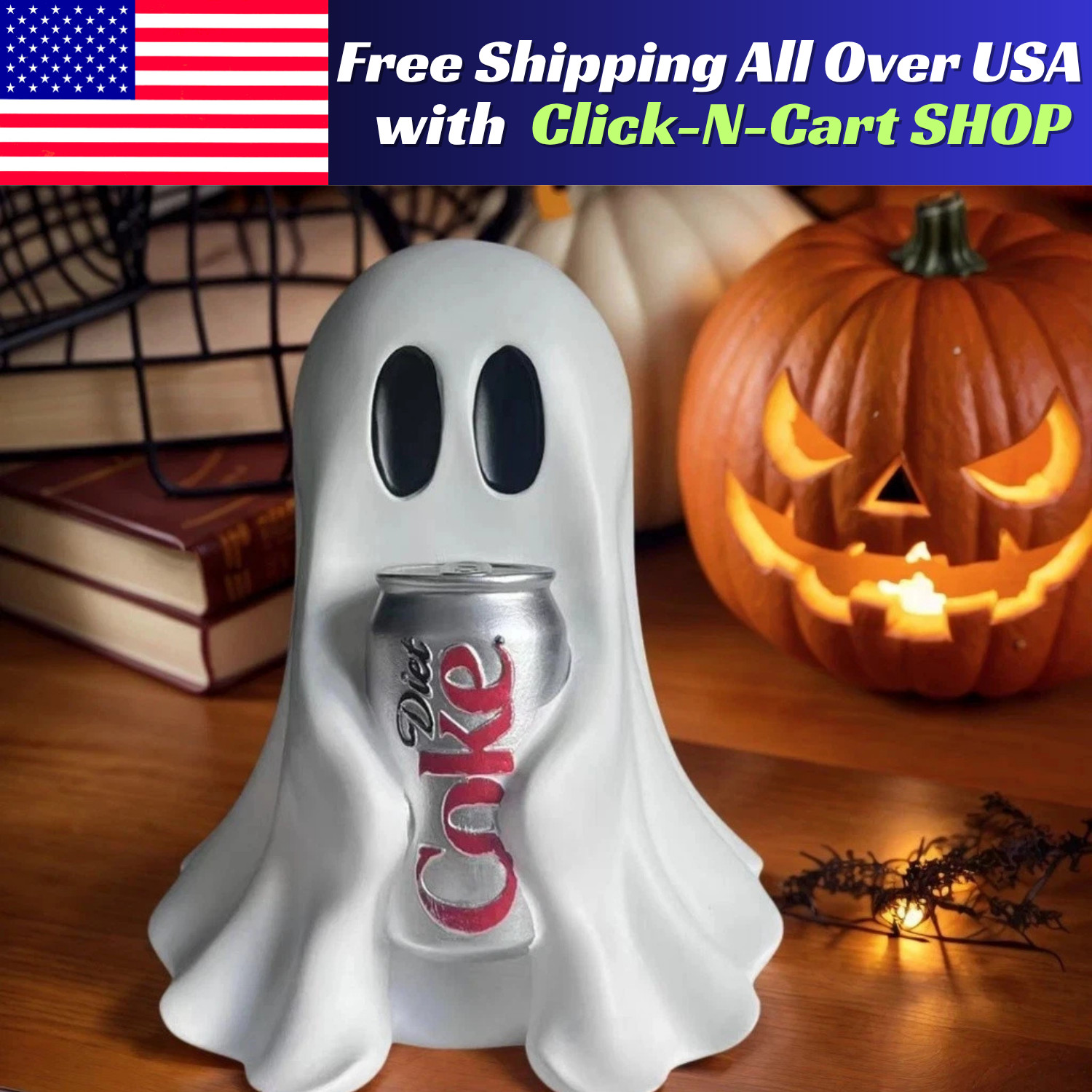 New COCA-COLA Ghost Figurine Holding Diet Coke Can Halloween No drinks Free ship