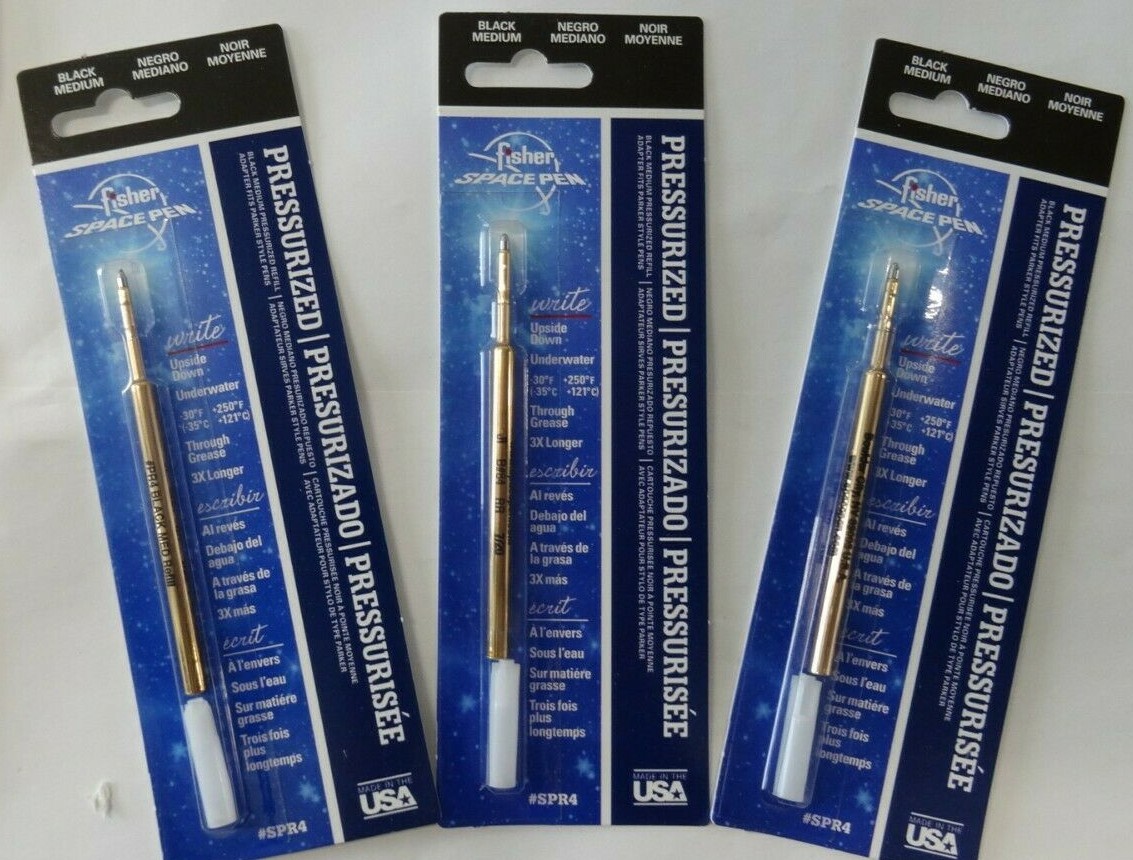 3 Fisher Space Pen Pressurized Refills – Black – Medium – SPR4 SEALED NEW