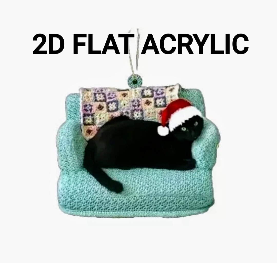 Charming Black Cat Christmas Tree Ornament – Acrylic Holiday Decor Pendant –