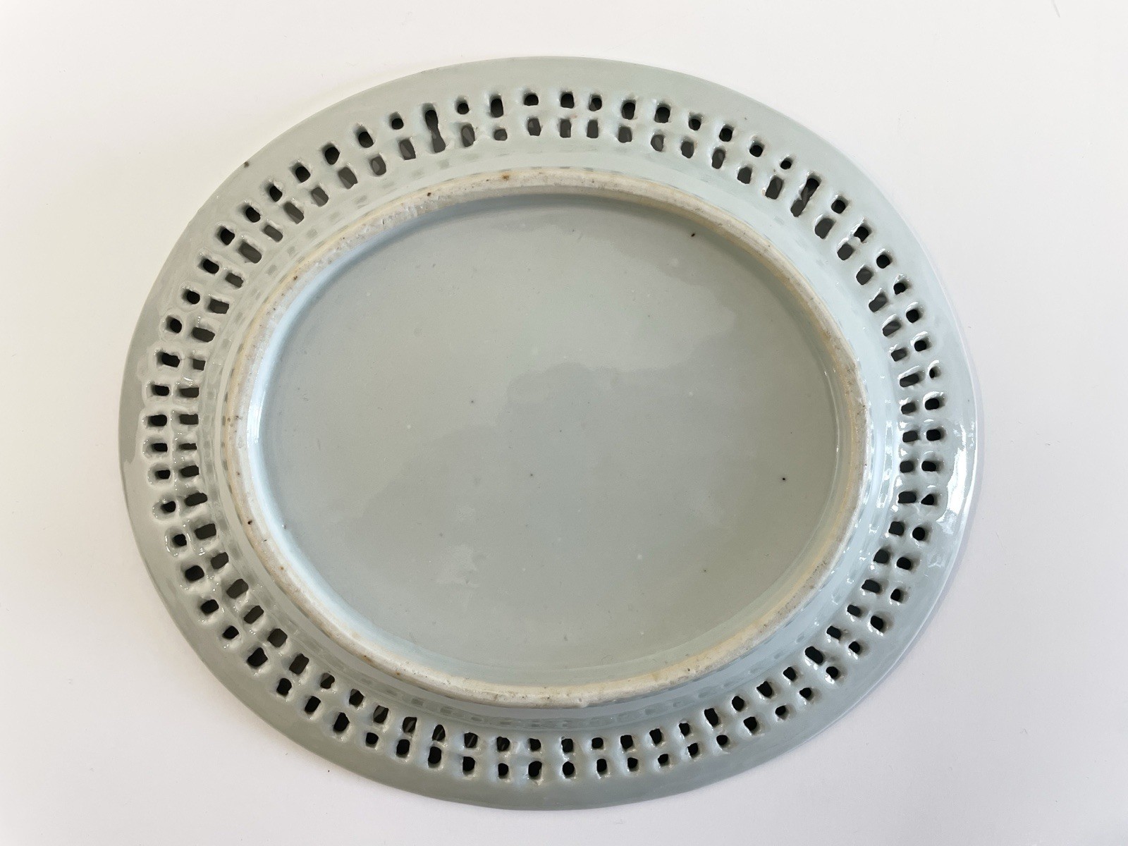 Canton Blue & White Porcelain Chestnut Stand Plate Chinese Export 19th Century
