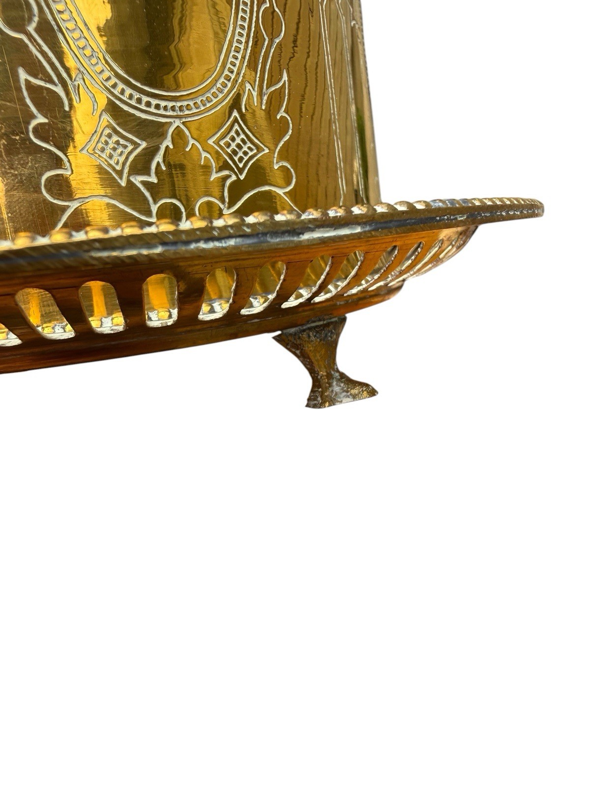 Vintage Brass Tea Biscuit Caddy Box w/ Lid & Attached Footed Under-Plate India