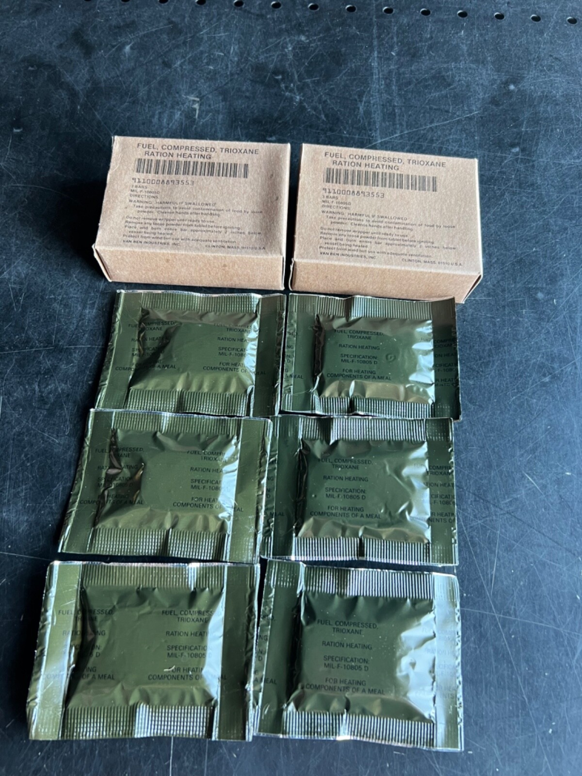 TRIOXANE MILITARY ISSUE LARGE COMPRESSED FUEL BARS – 2 BOXES, 6 BARS TOTAL- NIB
