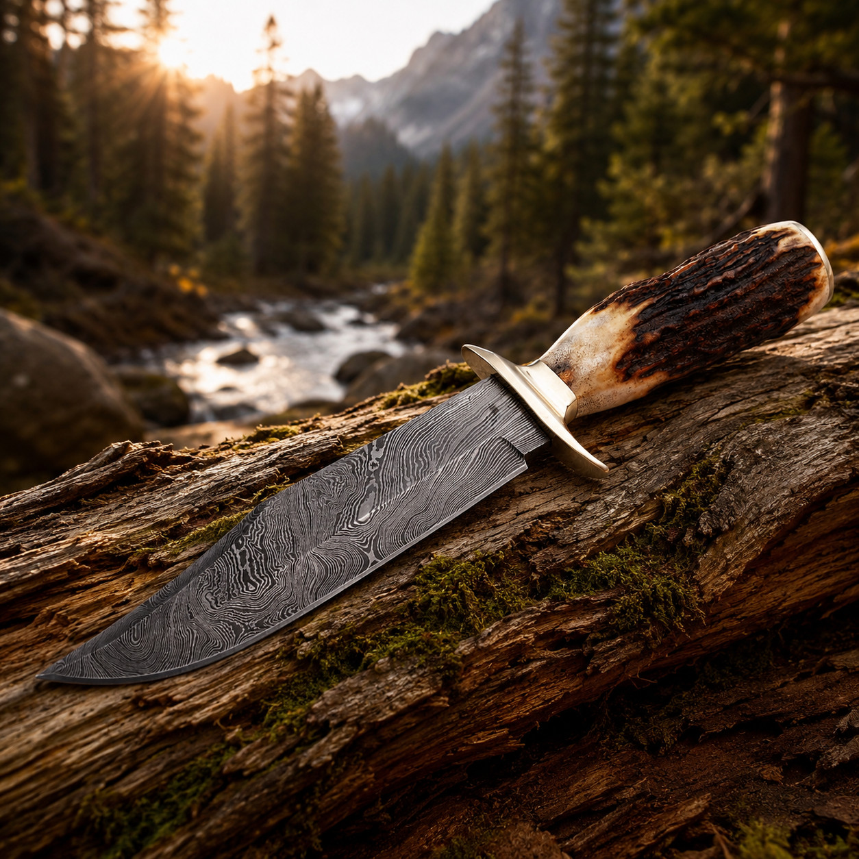 Buckhorn-Beast Bowie Hunting Knife Fixed Blade Outdoor Survival Stag Handle