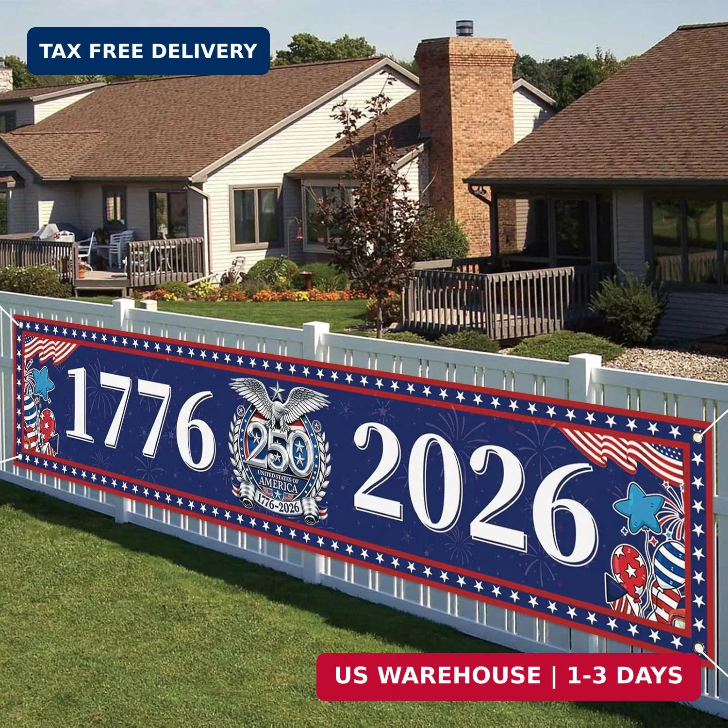 Large Patriotic 250th Anniversary American Flag Banner for Fence 1776-2026