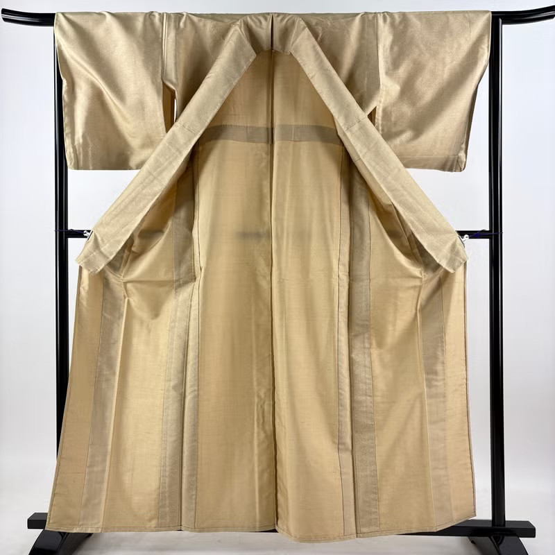 JAPANESE SUMMER KIMONO KOMON LIGHT BROWN 160 cm 5 ft 3 in PURE SILK AA10185