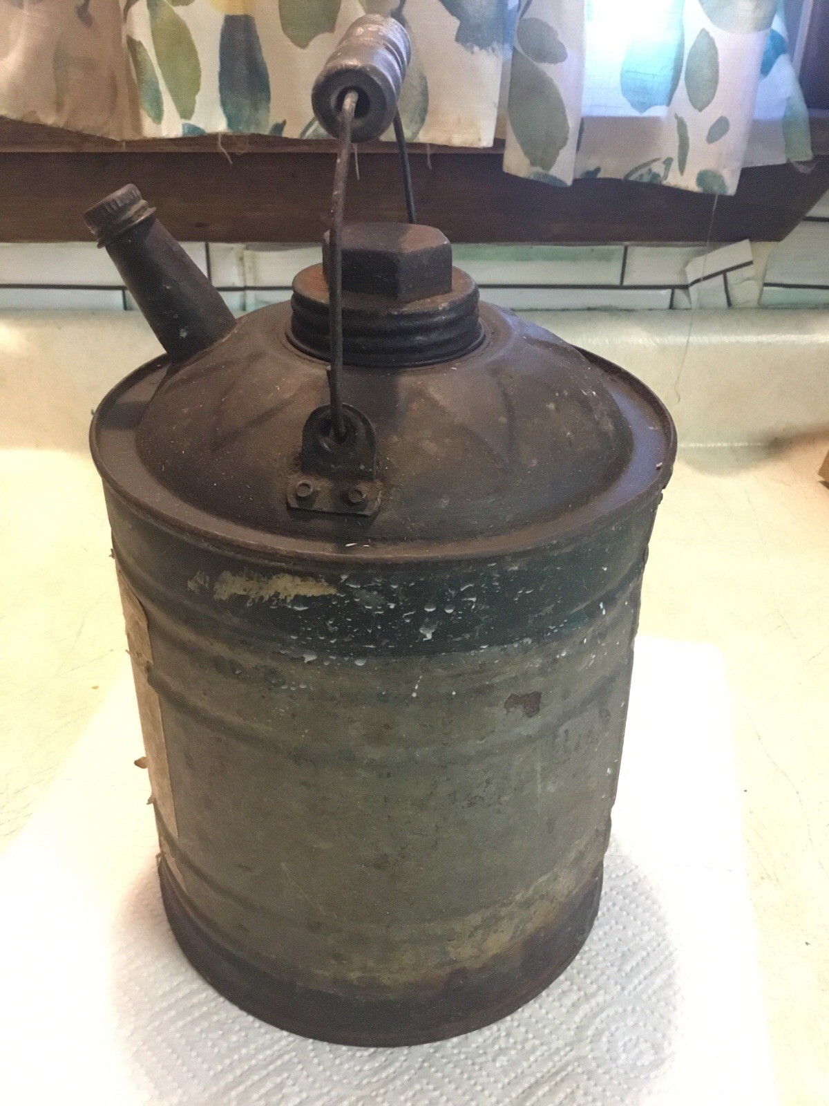 Vintage CANCO Galvanized Steel Gas Can Wood Handle Works Hardware Kentucky