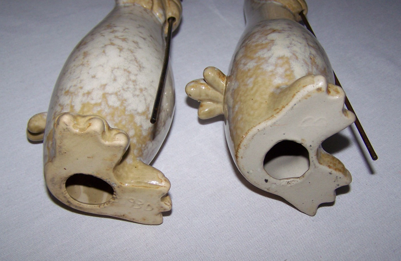 Vintage Ceramic Pottery Roosters with Hoe and Rake 193D 9.5 in. T