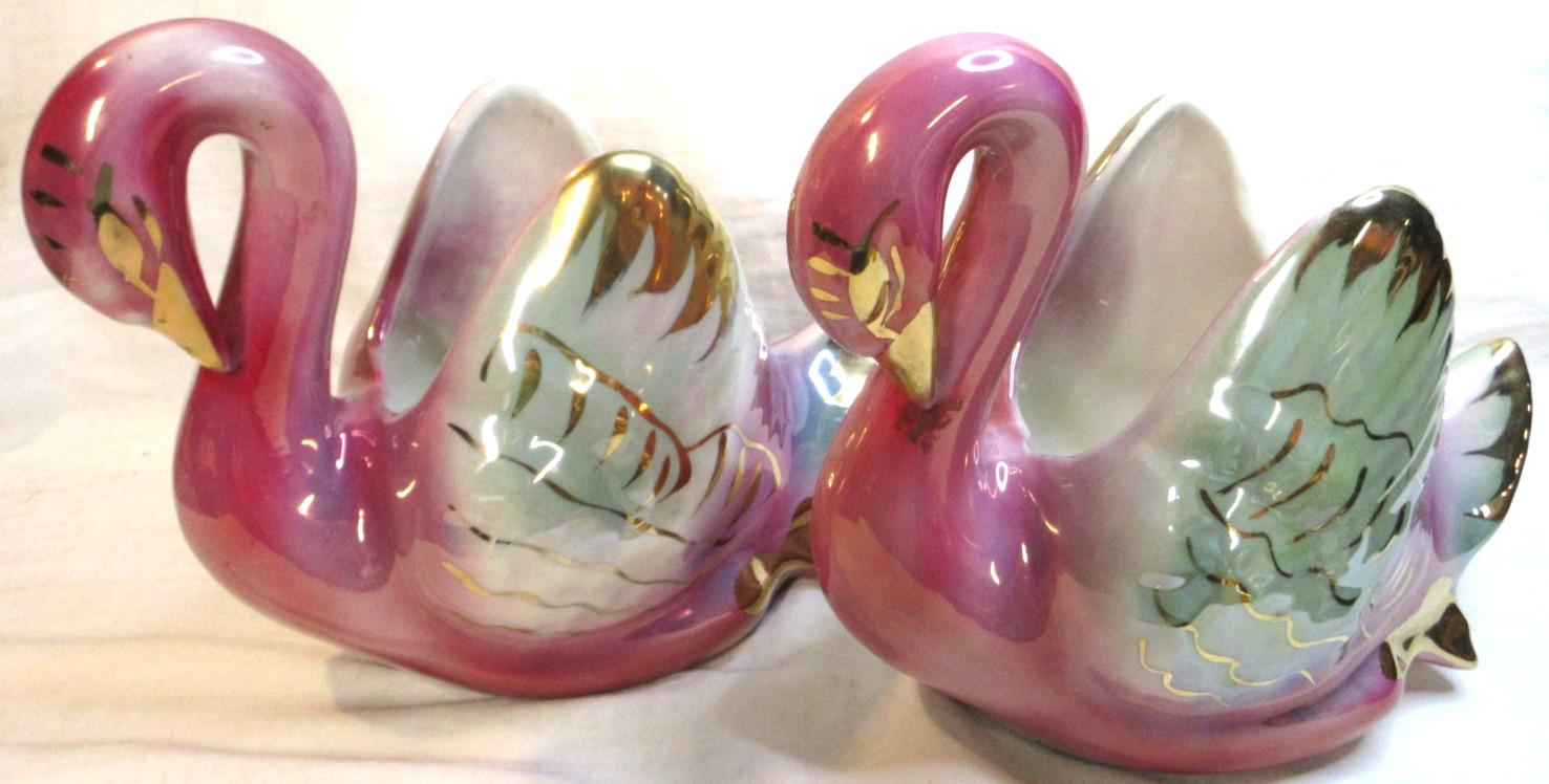 MID CENTURY MODERN~COLONIAL CHINA SWANTER PLANTER(S)~LUSTERWARE~GOLD ACCENTS
