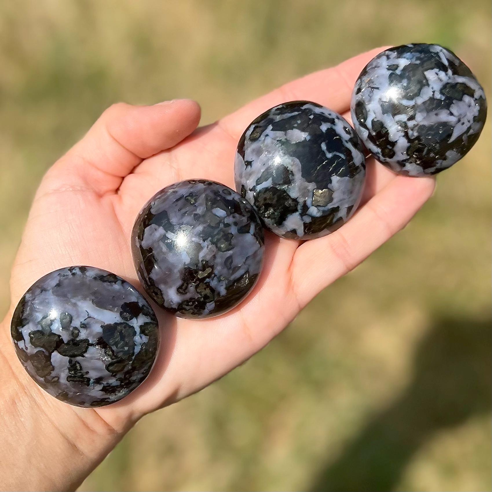 Indigo Gabbro Palm Stone, Mystic Merlinite Natural Indigo Gabbro from Madagascar