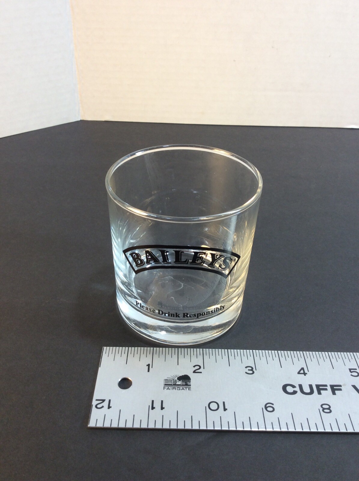 BAILEY’S Irish Cream Etched Clear & Black Rock Low Ball Glass Barware