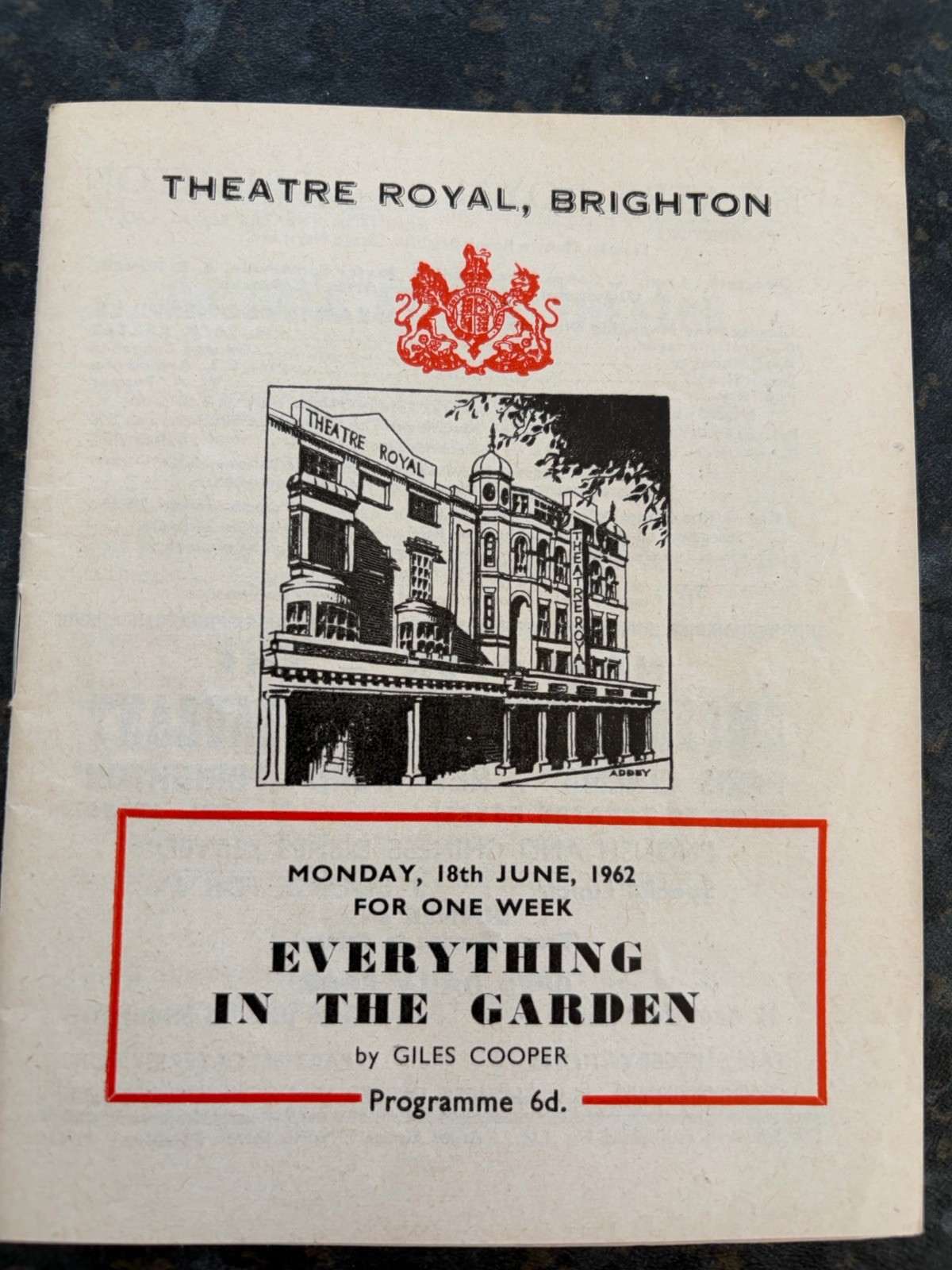 7 x 1962 Brighton Theatre Royal Programmes Single Year Small Lot of Programmes