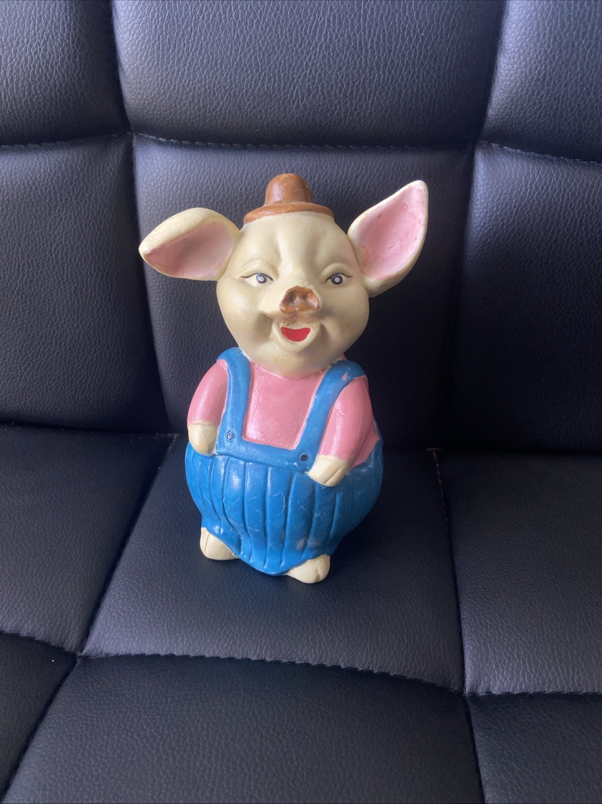 Vintage Ceramic Pig In Overalls Piggy Bank 6” Tall Made In China 1960’s