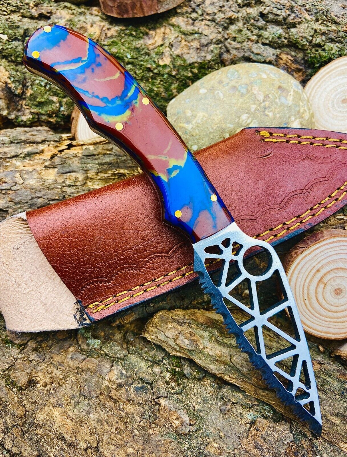 Custom Hand Made Hunting Knife / High Carbon Steel Serrated Blade Knife 2876