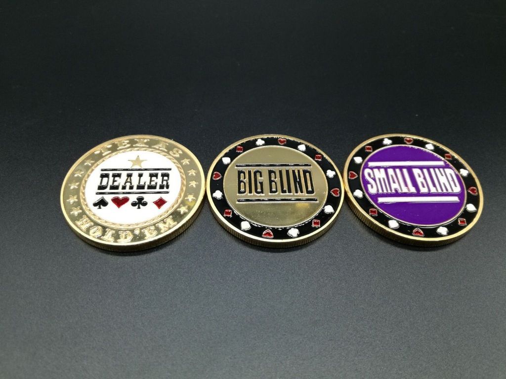 Set of 3 Metal Chip Poker Buttons – Small Blind, Big Blind and Dealer NEW USA