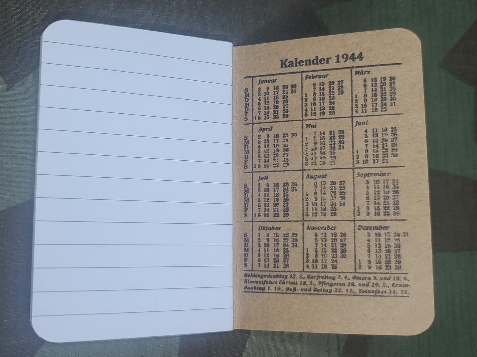 1 x Repro WWII German Wehrmacht Notizbuch 1944 Pocket Notebook Army Reproduction