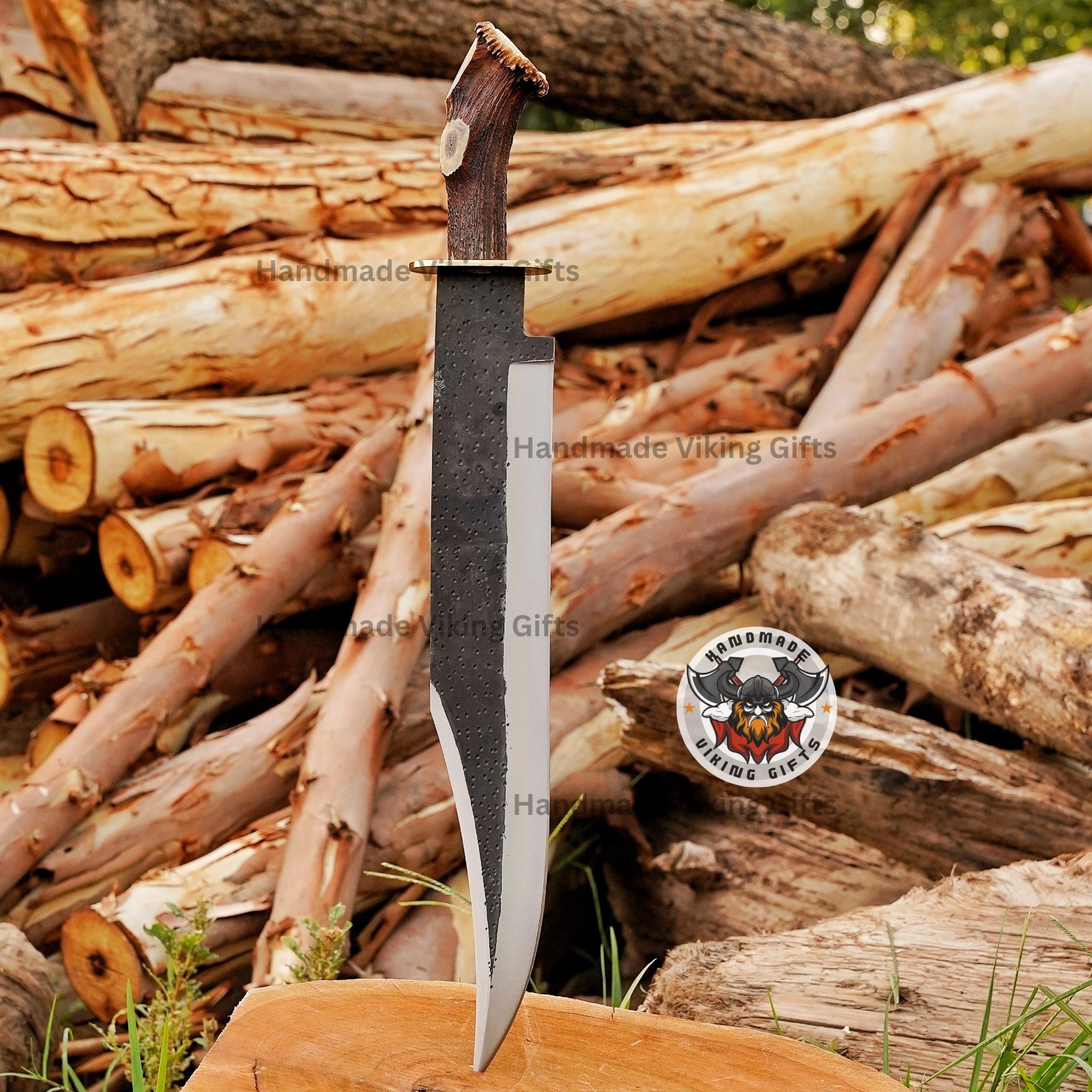 HANDMADE D2 TOOL STEEL HUNTING STAG ANTLER CROWN BOWIE KNIFE Ship 24/H from USA.