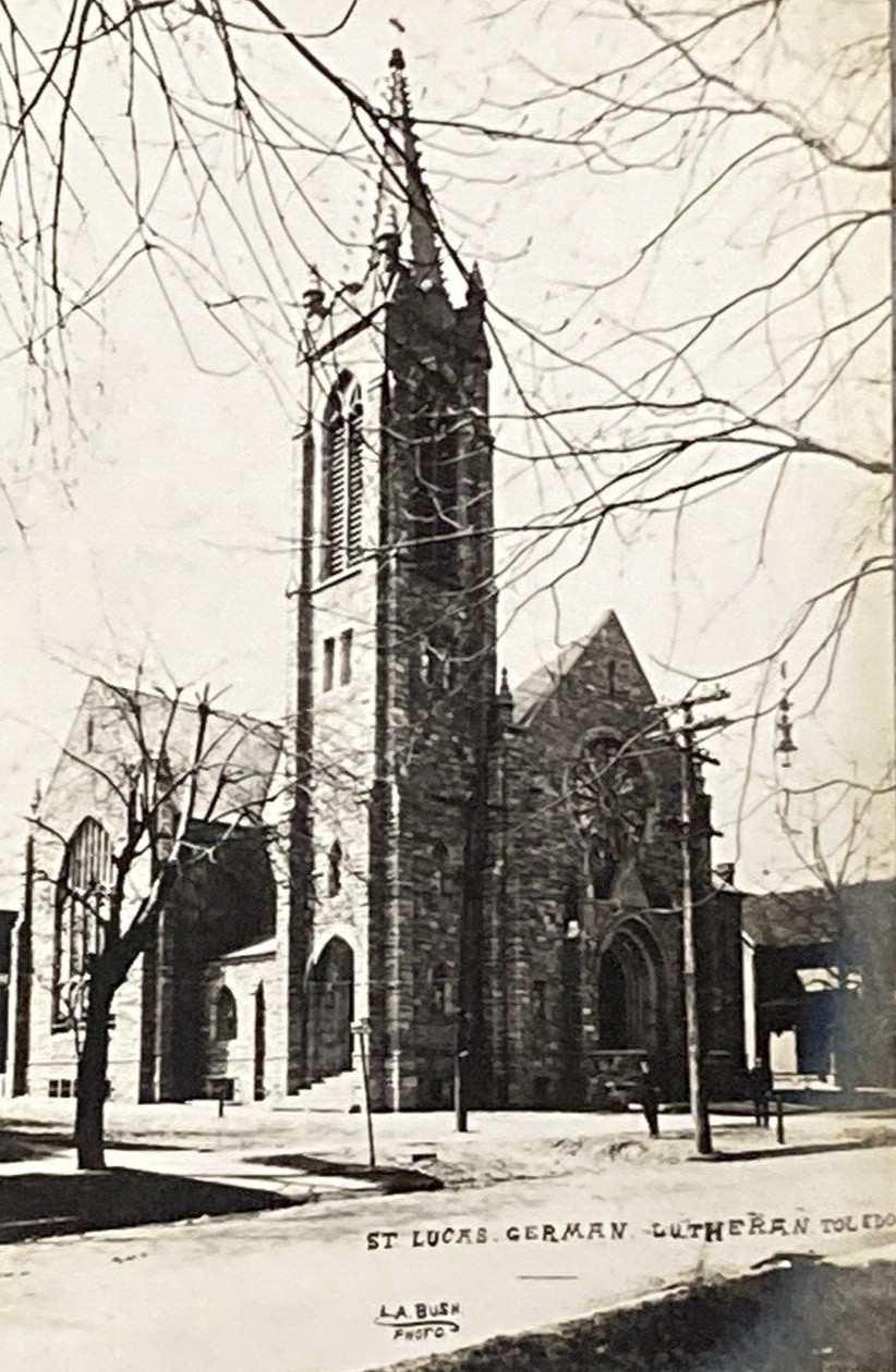 St. Lucas German Lutheran Church Toledo Ohio LA Bush AZO RPPC Postcard 1272