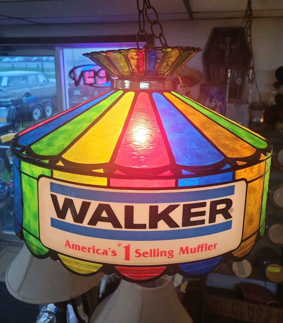 Walker Mufflers Multi Color Lighted Hanging Advertising Light garage shop RARE!