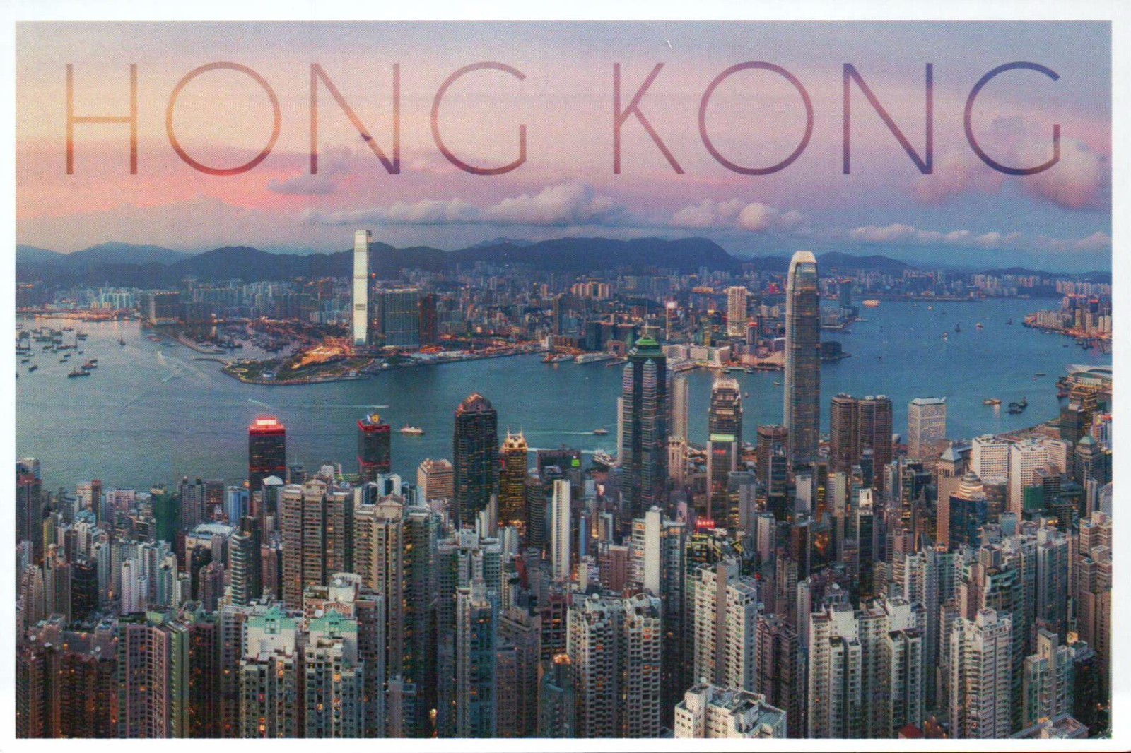Hong Kong China, Aerial View of City & Harbor, Buildings, Sky — Modern Postcard