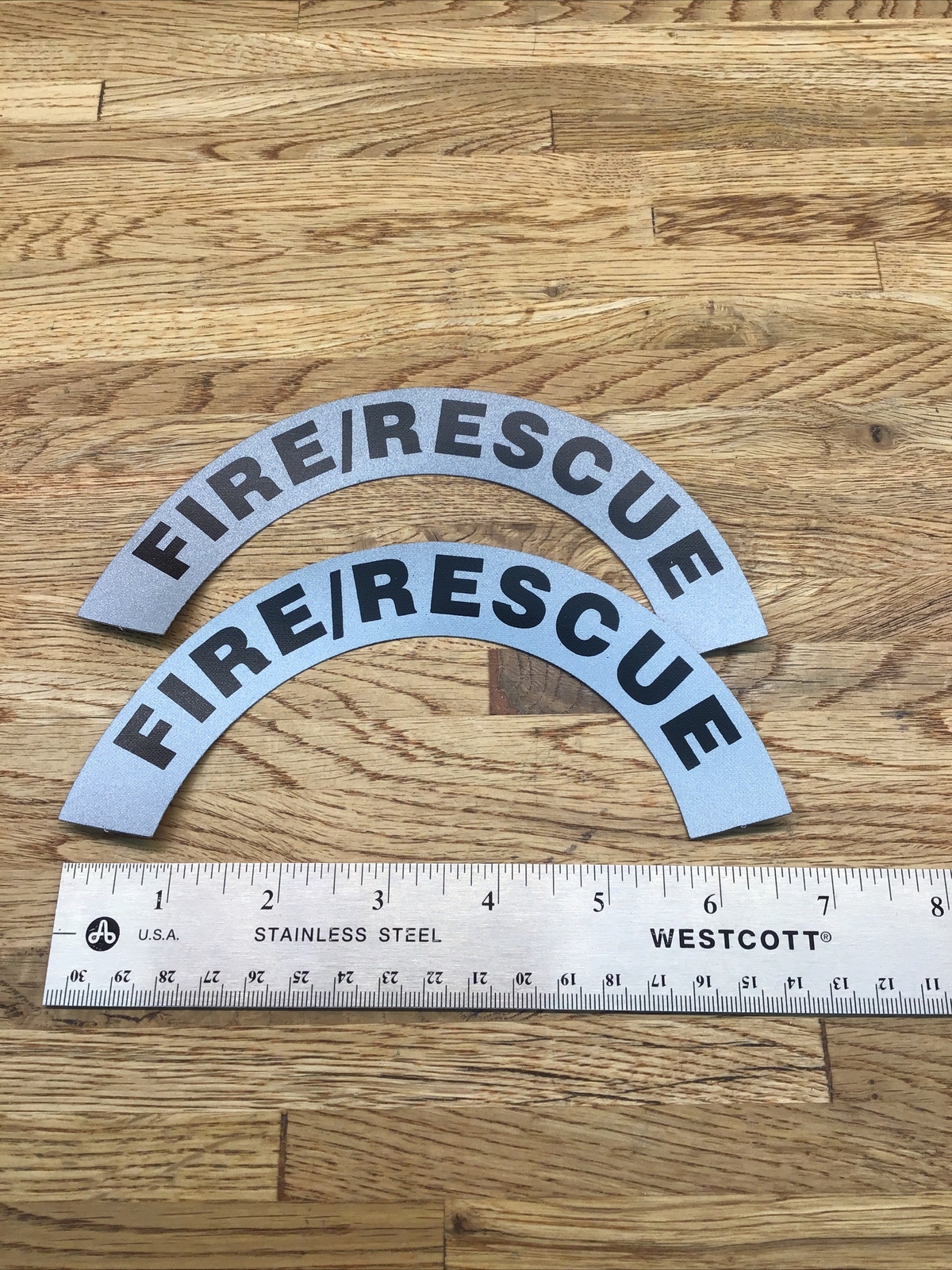 Pair Of FIRE / Rescue EMS/ Fire Helmet Crescent Decals Silver / Black