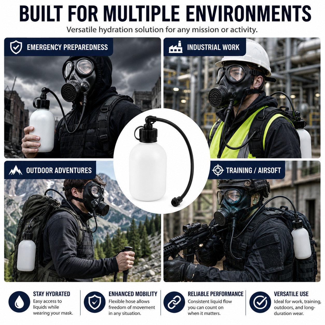 SafeGuardian 36oz BOTTLE / 38′ HOSE for Gas Mask Bottle Hydration System NEW