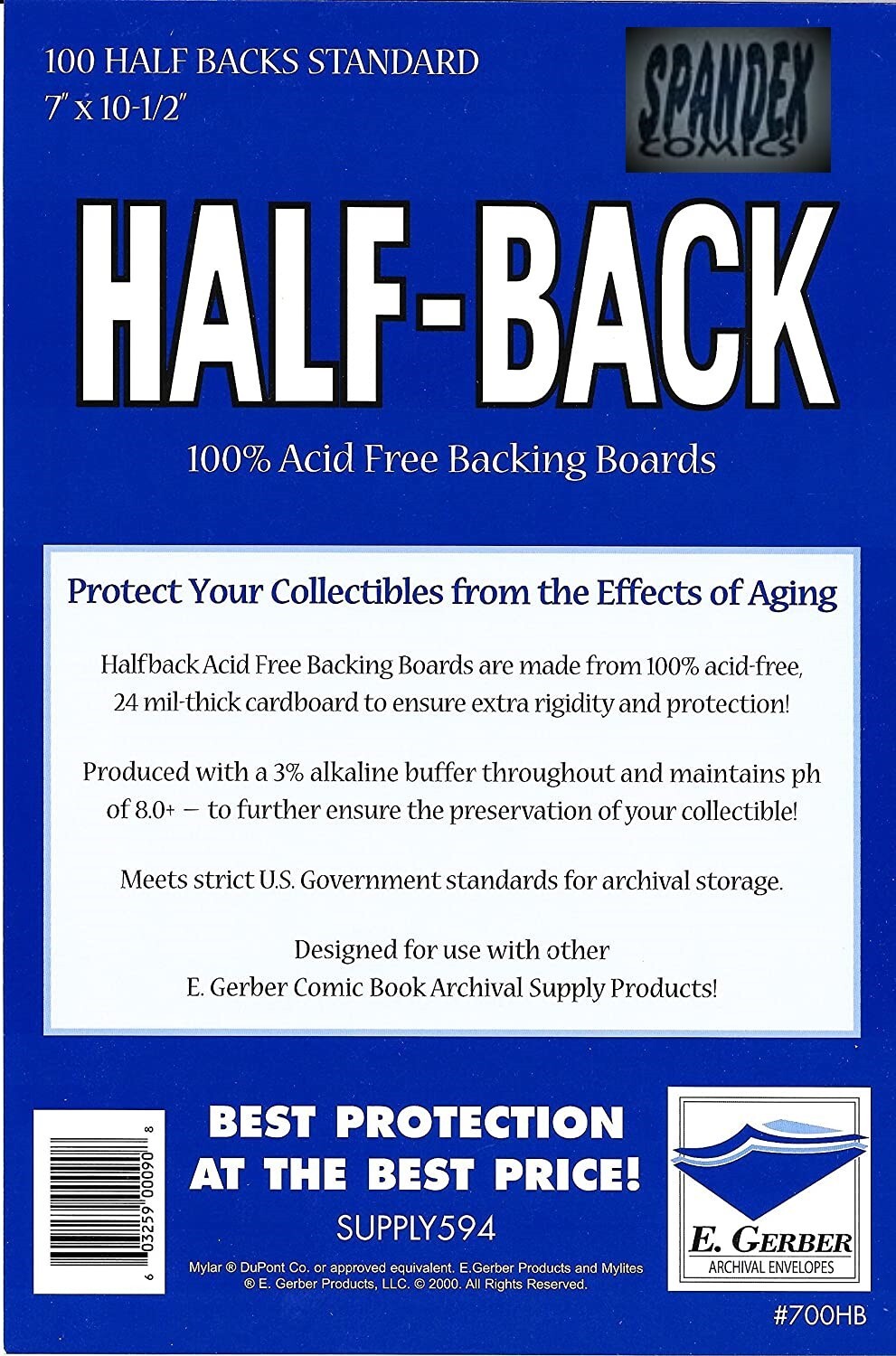100 E. Gerber Half-BACK Standard 100% Acid Free 24 PT Archival Boards 700HB