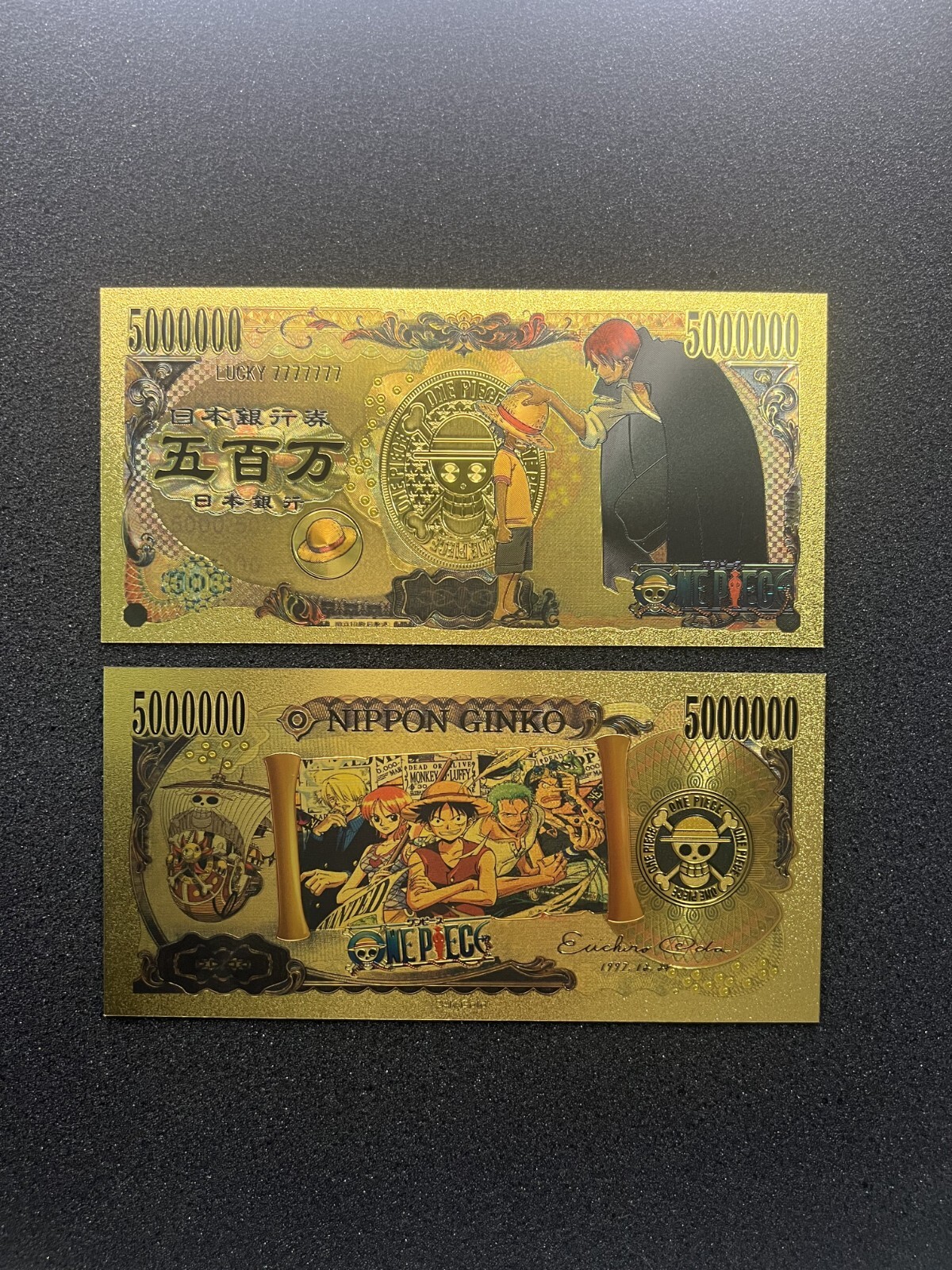 Monkey D Luffy and Shanks – 24k Gold Foil Banknote – One Piece Anime