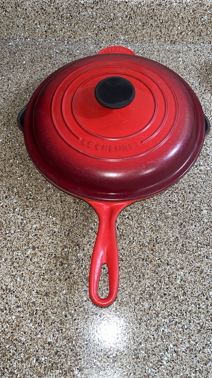 Le Creuset Red Cassadou Enameled Cast Iron No 27 With Lid and Double Spout Ombré